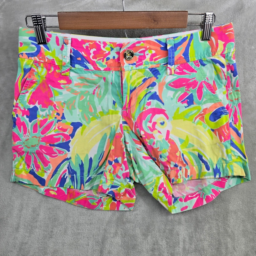 Lilly Pulitzer Callahan Shorts Women size 0 Palm Parrot Tropical Print